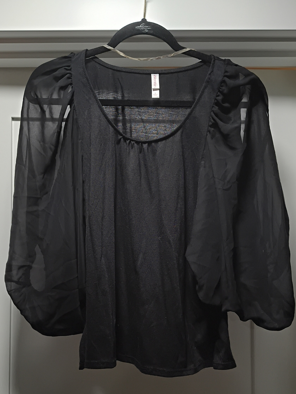 Xhilaration Black Sheer Puff-Sleeve Blouse